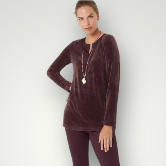 J. JILL Pure Jill‎ Satin-Neckline Velour Tunic | Pinot | Size XL - Picture 2 of 6
